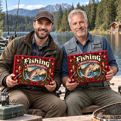 Fishing Advent Calendar, Personalized Vintage Leaping Trout Lake Art, Nostalgic Creative Gift for Anglers