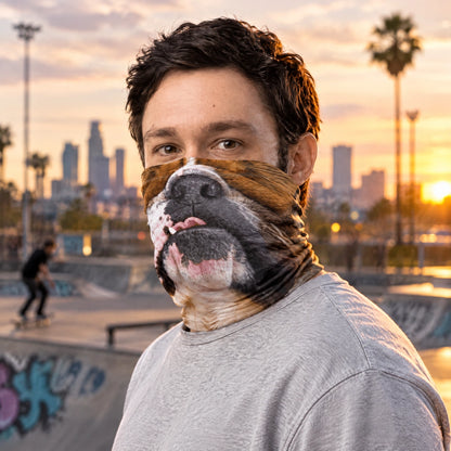 Personalized Printed Neck Gaiter with Playful Gray Dog Face, Unique Creative Gift for Dog Lovers