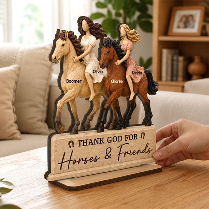 2-Layer Wooden Plaque, Thank God for Horses & Friends, Personalized Creative Gift for Best Friends