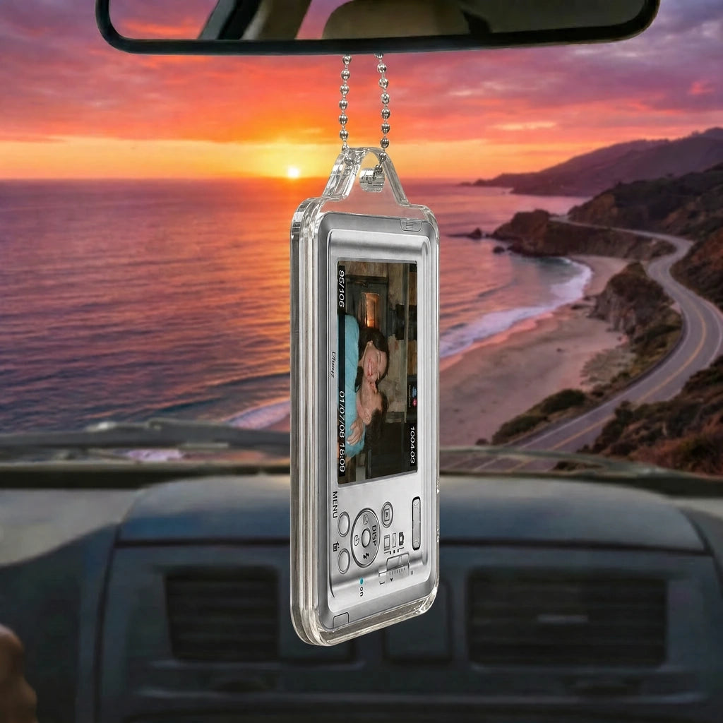 Personalized Retro Camera Car Hanger with Custom Photo, Acrylic Rearview Mirror Ornament, Unique Gift for Photo Lovers
