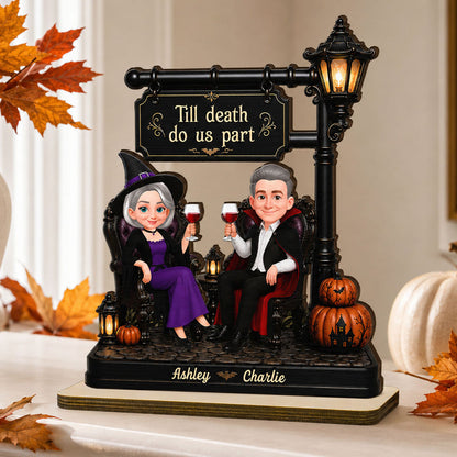 2-Layer Wooden Plaque with Till Death Do Us Part Couple Scene, Unique Gift for Spouse