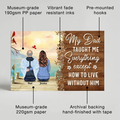 Personalized Memorial Poster 'My Dad Taught Me Everything' Angel Wings Dock Scene, Unique Sympathy Gift for Family