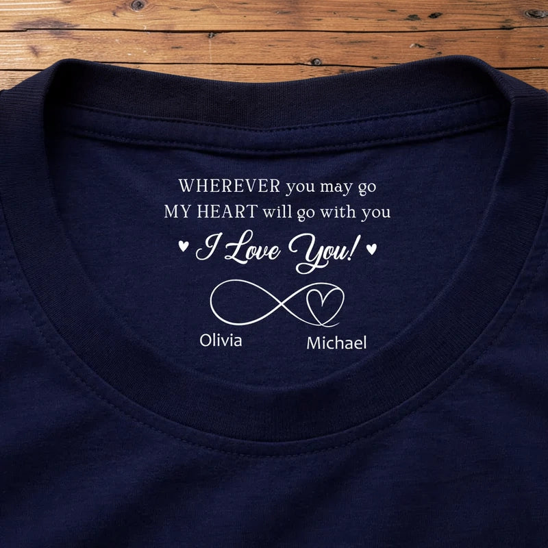 Classic Tee with I Love You Inside Neck Message, Creative Gift for Partner with Everyday Meaning