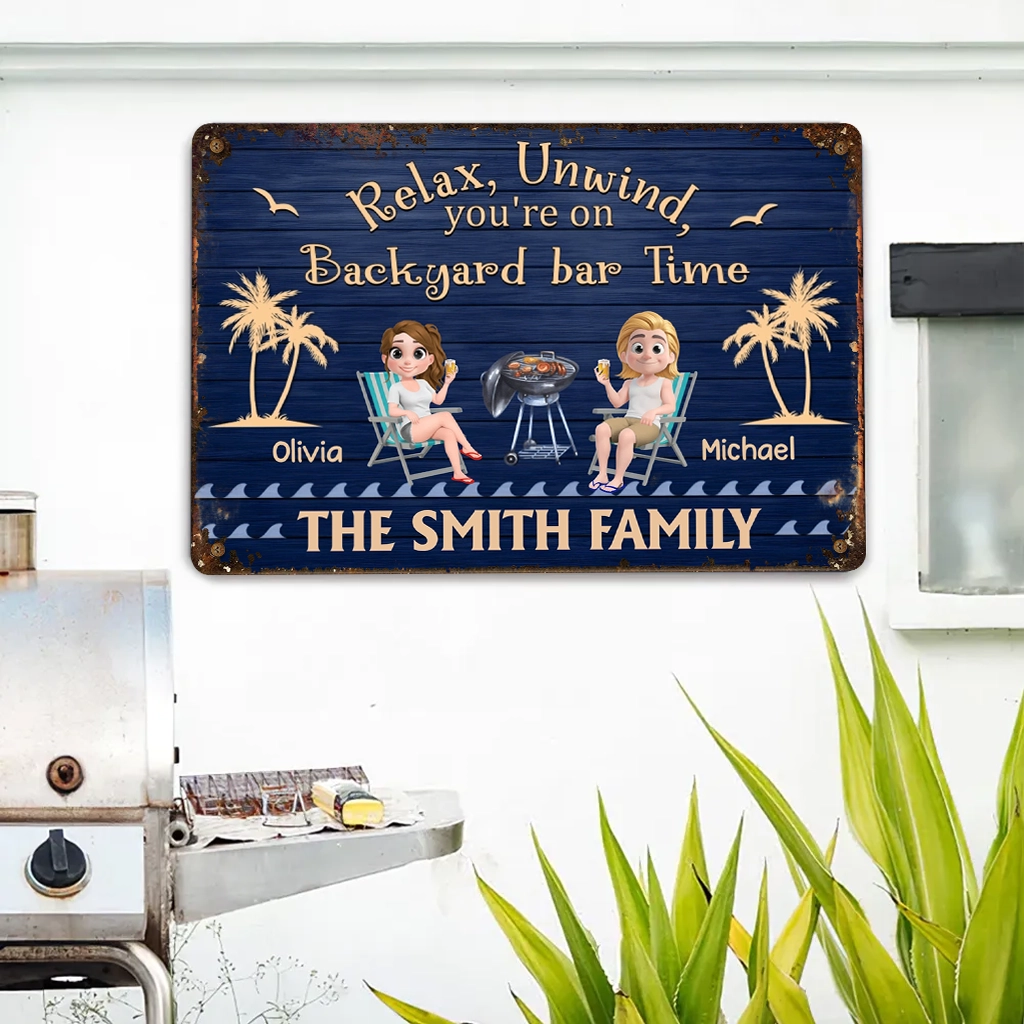 Personalized Patio Time Rectangular Iron Sign with Relax, Unwind Quote ...