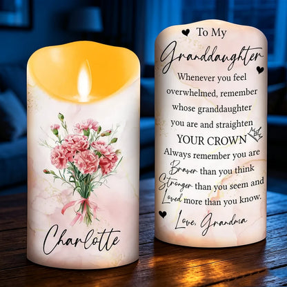 Personalized You Are Loved Flameless LED Candle, Warm Floral Keepsake and Creative Gift for Granddaughter from Grandma