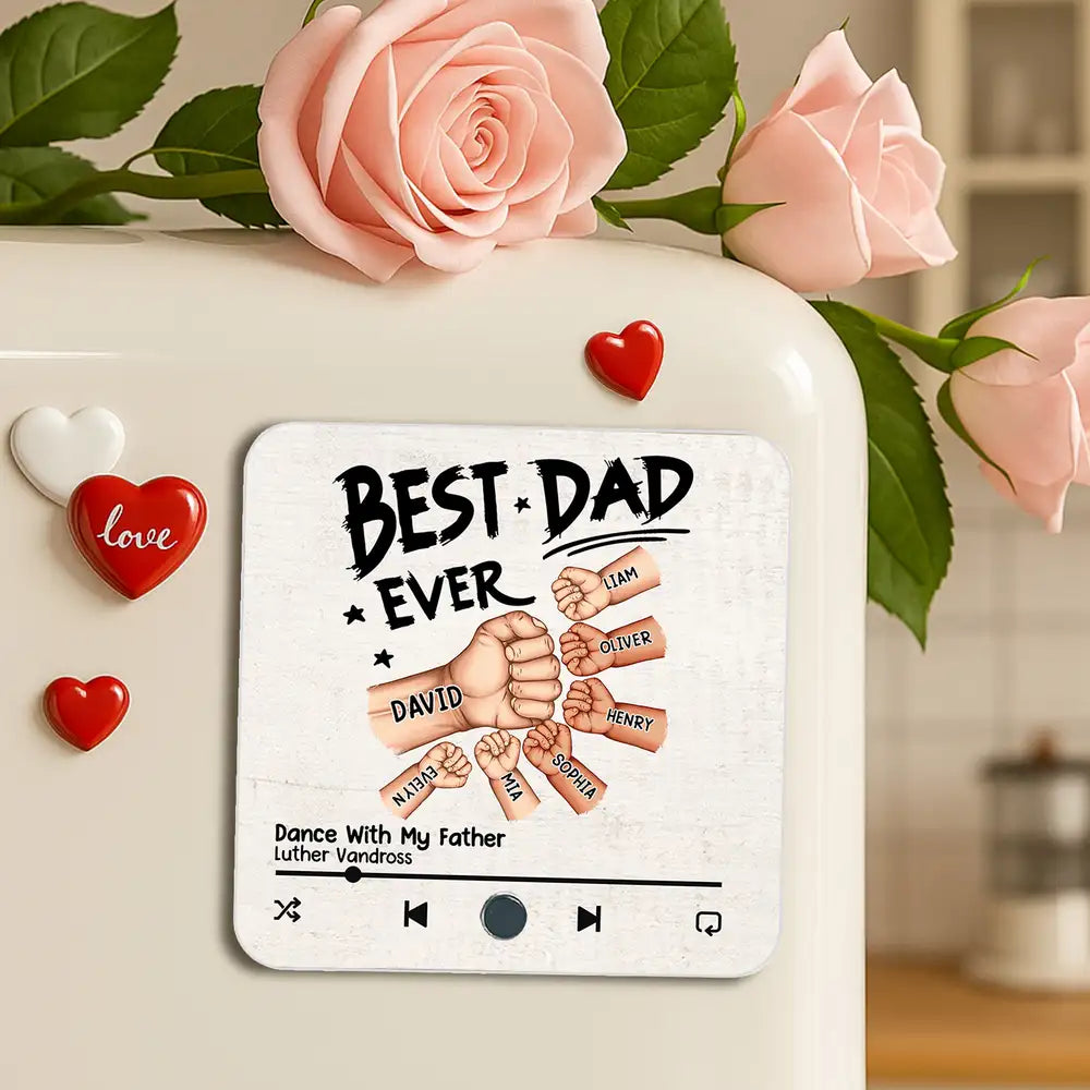 “Best Dad Ever” Acrylic Music Magnet – Personalized Fist Bump Gift with Song Display