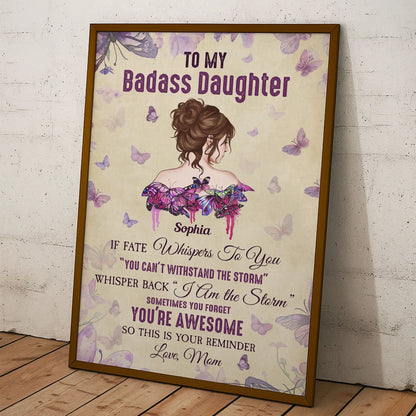 Personalized Poster for Daughter, Badass Daughter Butterfly Quote Wall Art, Unique Gift From Mom