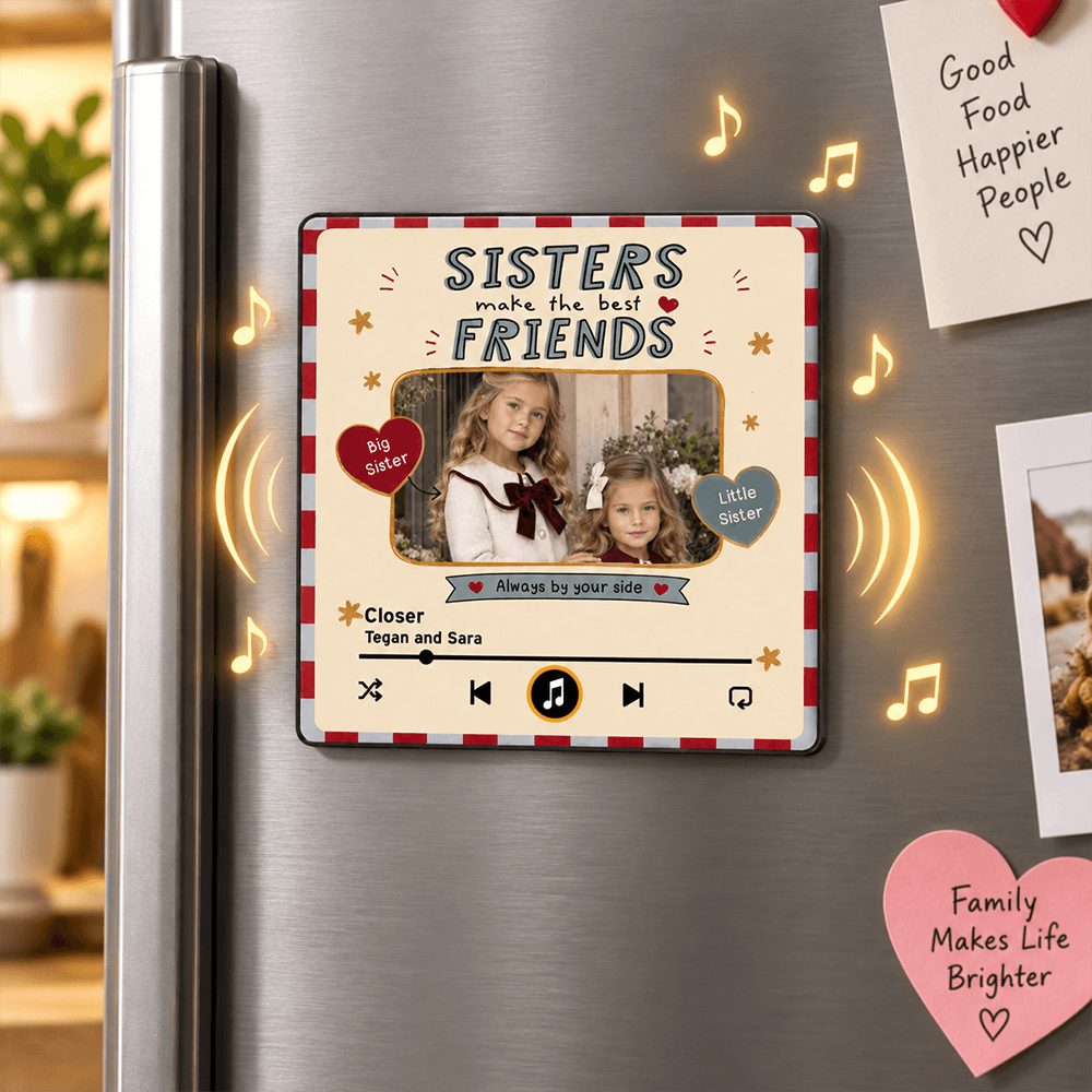 Personalized Acrylic Music Magnet, Custom Photo Gift for Brothers or Sisters, Choose Brothers or Sisters, Unique Sibling Keepsake
