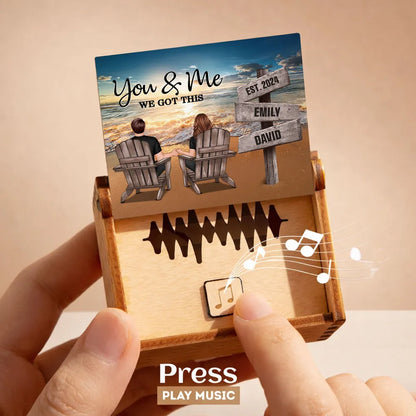You & Me Beach Sunset Couple Wooden Music Box, Personalized Keepsake Gift for Couples to Remember Your Favorite Moment