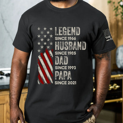 Custom Dual Print Classic Tee with Patriotic Family Print, Unique Creative Gift for Dad & Husband