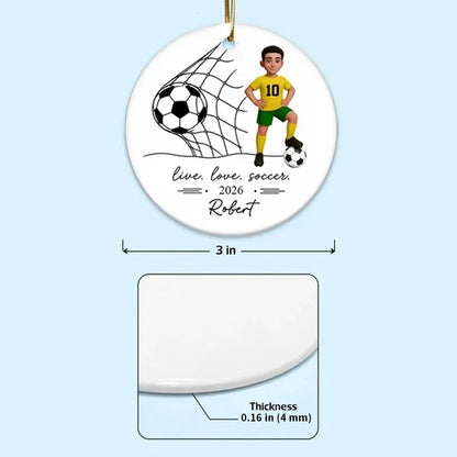 Ceramic Ornament, Cartoon Soccer Girl Posing by Goal, Personalized Keepsake, Creative Christmas Gift for Soccer Player