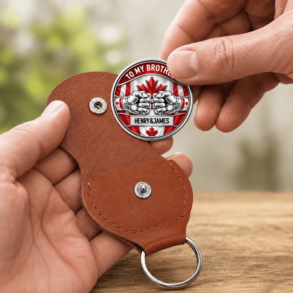 Personalized Brother Pocket Hug Keychain, Choose from Multiple Country Flags, Vintage Patriotic Badge Style Gift