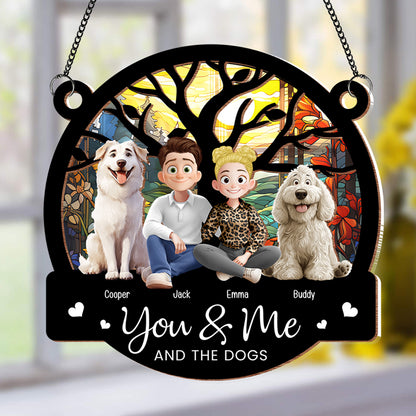 You & Me and the Dogs - Customizable Wood and Acrylic Layered Ornament, Ideal Gift for Couples and Pet Lovers