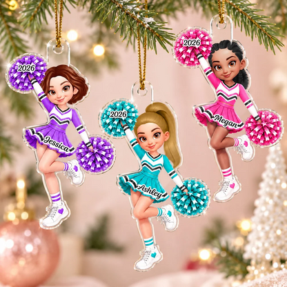 Personalized Acrylic Ornament, Colorful Cheerleader Raising Pom-Poms, Creative Gift for Daughter or Granddaughter