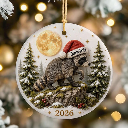 Viral Jimothy Raccoon Ceramic Ornament, Personalized Santa Hat Scene, Creative Gift for Holiday Memories