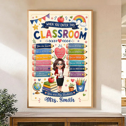 Personalized Teacher Poster, Watercolor Classroom Wall Art With Encouraging Quotes, Unique Creative Gift for Teacher