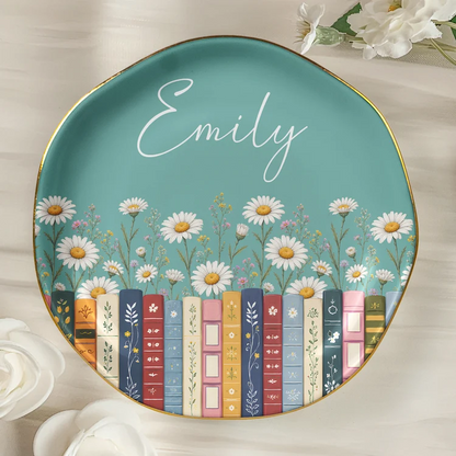 Custom Jewelry Dish with Blooming Book Design, Sentimental Creative Gift for Readers and Book Club Friends