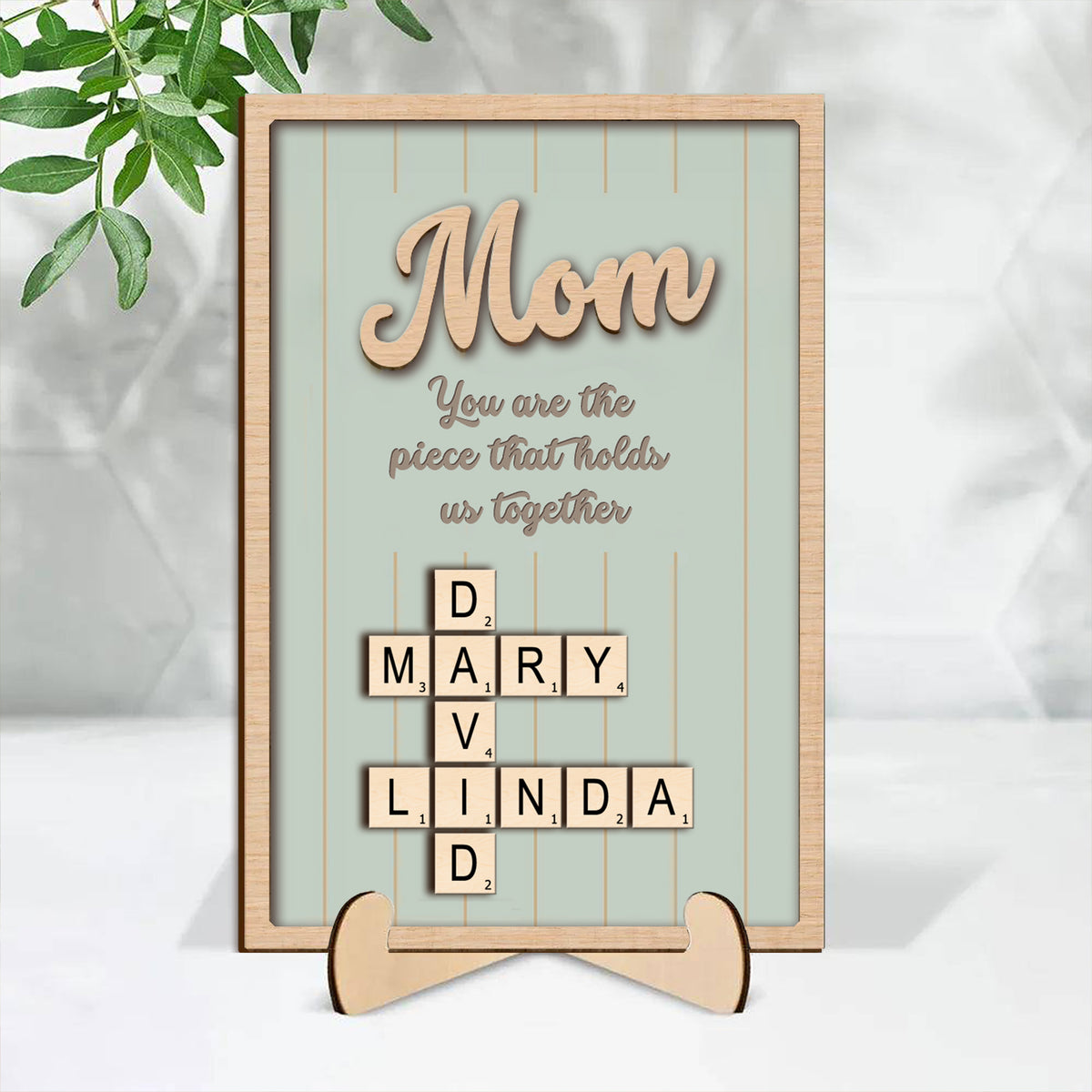 Personalized 2-Layer Wooden Puzzle Art Plaque - Mom, The Piece That Holds Us Together, Perfect Gift for Mom