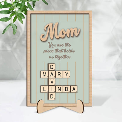 Personalized 2-Layer Wooden Puzzle Art Plaque - Mom, The Piece That Holds Us Together, Perfect Gift for Mom