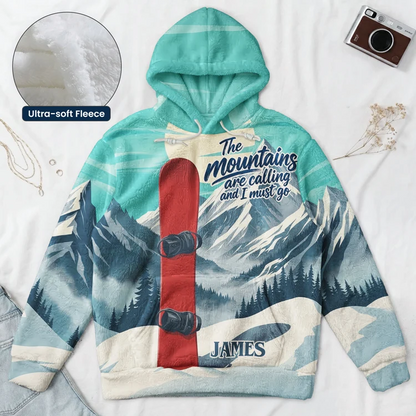 Personalized Printed Flannel Hoodie, Mountains Are Calling Design, Creative Gift for Mountain Lovers