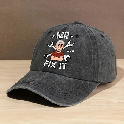Washed Denim Baseball Cap Personalized for the One Who Can Fix It, Relaxed Vintage Style for Outdoor Wear, Thoughtful Gift