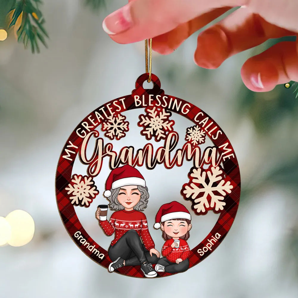 personalized design, Personalized Grandma Ornament with Red, White Snowflakes, Santa Hat Design