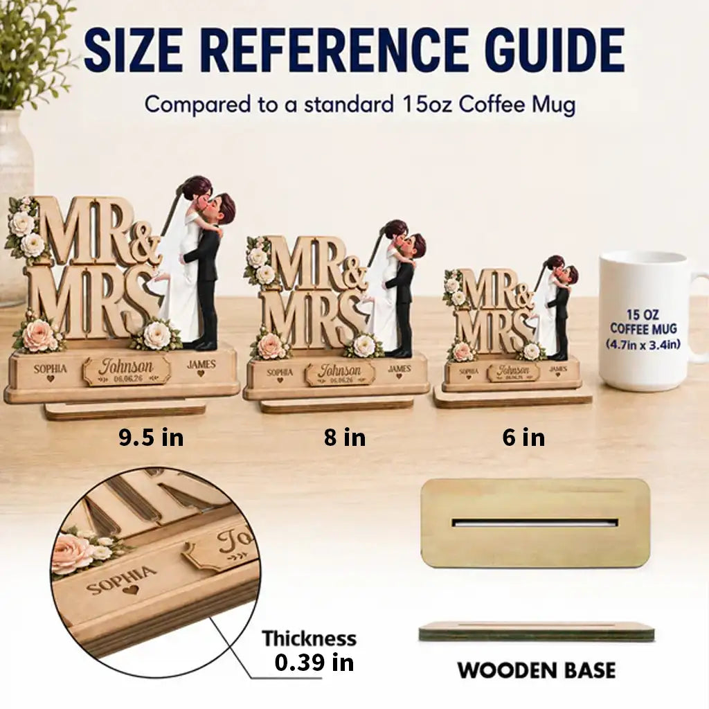 Personalized Wooden Plaque With Mr & Mrs Wedding Design, Kissing Couple, Unique Creative Gift