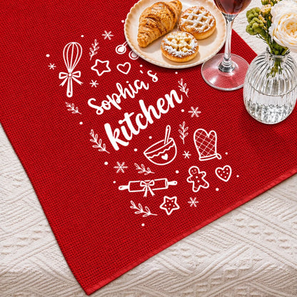 Personalized Red Christmas Kitchen Towel, Festive Baking Design, Unique Gift for Home Cooks