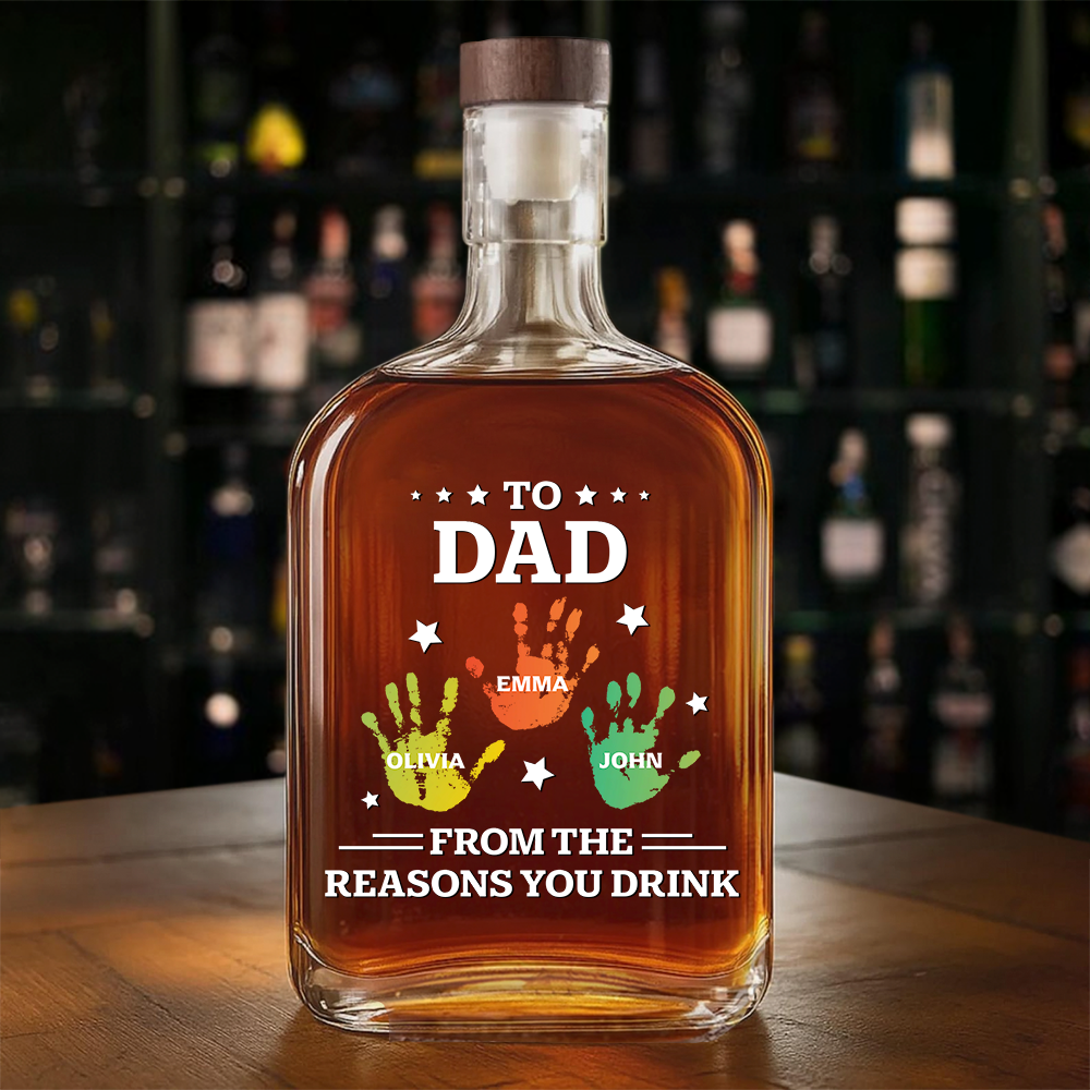 Personalized Whiskey Glass for Dad with Colorful Handprints, Funny Bar Whiskey Glass, Unique Gift from Kids for Special Occasions