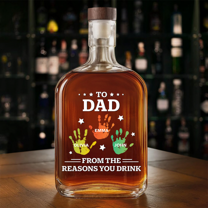 Personalized Whiskey Glass for Dad with Colorful Handprints, Funny Bar Whiskey Glass, Unique Gift from Kids for Special Occasions