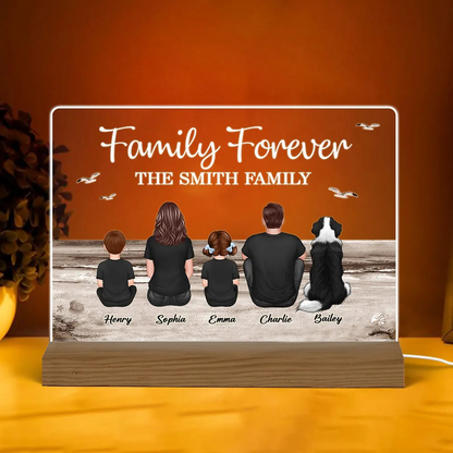 "Beach Landscape Family Sitting Back View LED Night Light Or Acrylic Or Wooden Plaque, Perfect Gift for Father's Day, for Dad or Grandpa"