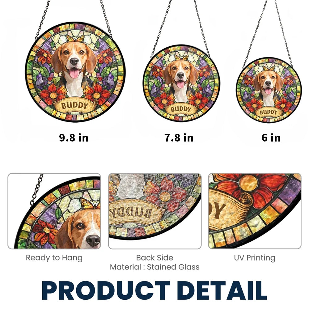 Personalized Glass Suncatcher Ornament, Stained Glass Style Pet Portrait, Unique Gift for Pet Lovers