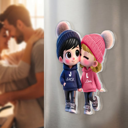 Personalized Acrylic Fridge Magnet with Cute Kissing Couple, Unique Gift for Boyfriend & Girlfriend