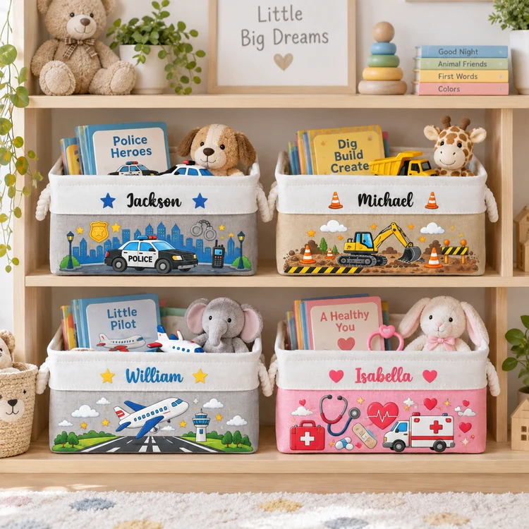 Cotton Linen Rope Basket for Kids, Personalized Storybook Storage with Playful Art, Creative Gift for Son or Daughter