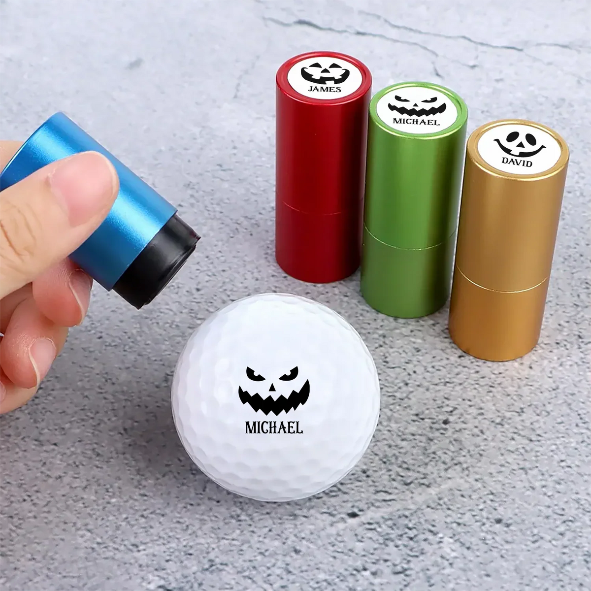 Personalized Golf Ball Stamp with Smiling Jack-o'-Lantern, Creative Gift for Golfers and Spooky Fairway Fun