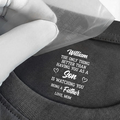 Personalized Son Pride Classic Tee, Funny Heartwarming Quote Shirt, Unique Gift for Mom or Dad