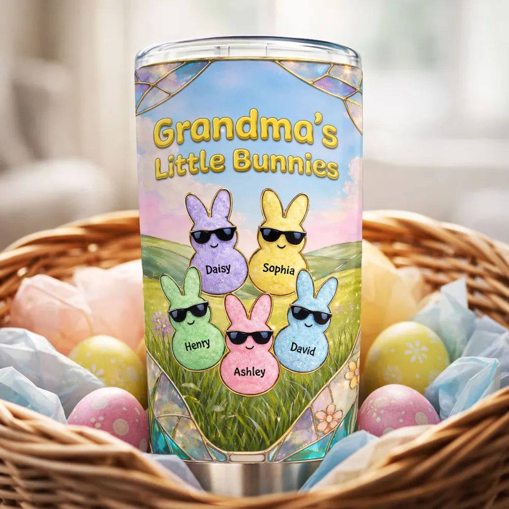 Grandma's Little Bunnies Insulated Travel Tumbler, Personalized Keepsake, Bright Pastel Easter Gift for Mom or Grandma