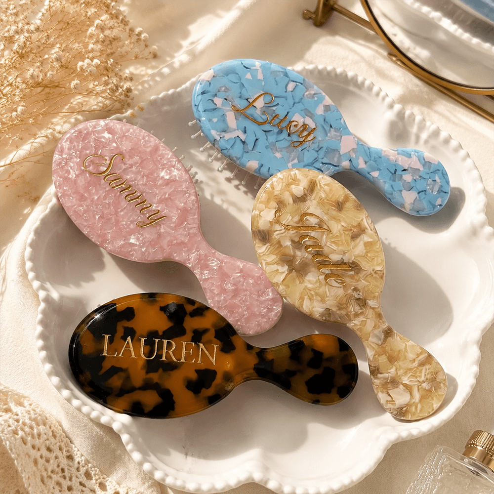 Custom Name Hair Brush for Women, Luxury Marbled Acetate Brush, Personalized Beauty Gift for Birthday, Bridesmaid & Special Occasions