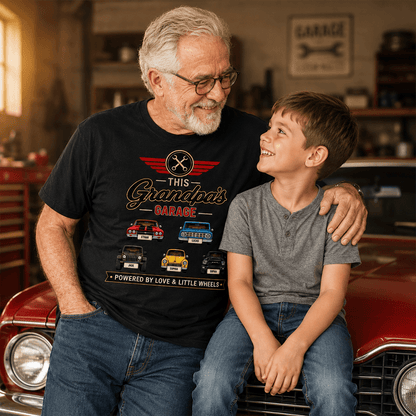 Personalized Grandpa's Garage Shirt, Custom Grandkids Car Tee, Father's Day or Birthday Gift for Grandpa