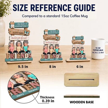 Personalized 2-Layer Wooden Plaque, Sitting Friends with Coffee, Unique Gift for Close Friends