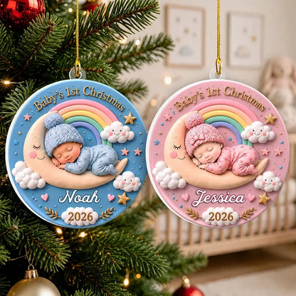Personalized Baby’s First Christmas Ornament, Faux 3D Effect 2D Printed Acrylic Keepsake, Custom Name & Year Gift for New Parents