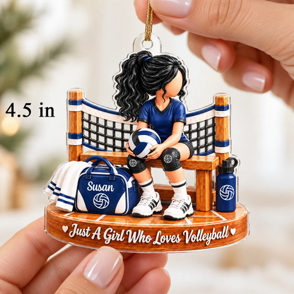 Just a Girl Who Loves Volleyball Acrylic Ornament, Seated Player, Personalized Creative Gift for Granddaughter