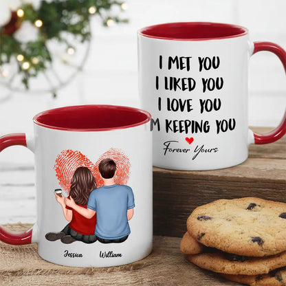“I Met You I Love You” Fingerprint Heart White Ceramic Mug – Romantic Custom Gift