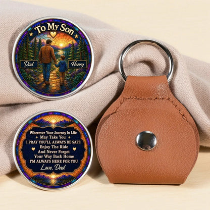 Personalized Pocket Hug with Father & Son Sunset Journey, Unique Gift for Son to Carry
