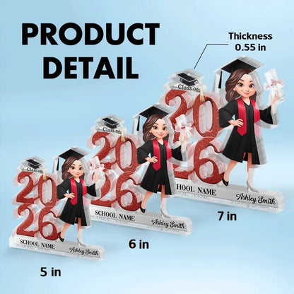 Personalized Shaped Acrylic Block Plaque Graduation Decor, Cute Cartoon Grad Holding Diploma, Unique Gift