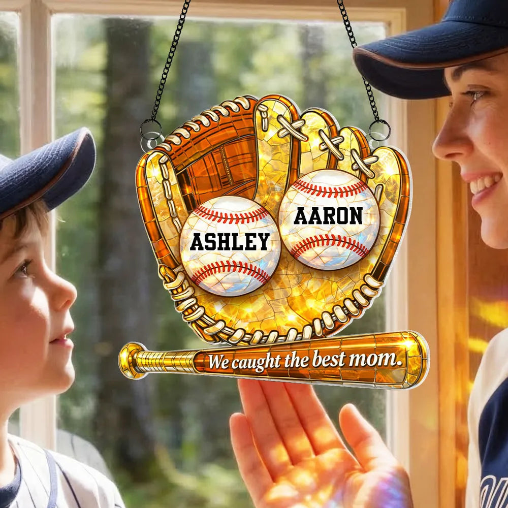 Personalized Baseball Mom Acrylic Suncatcher Ornament for Window Decor, Sunlight Reflection, Unique Gift for Mom
