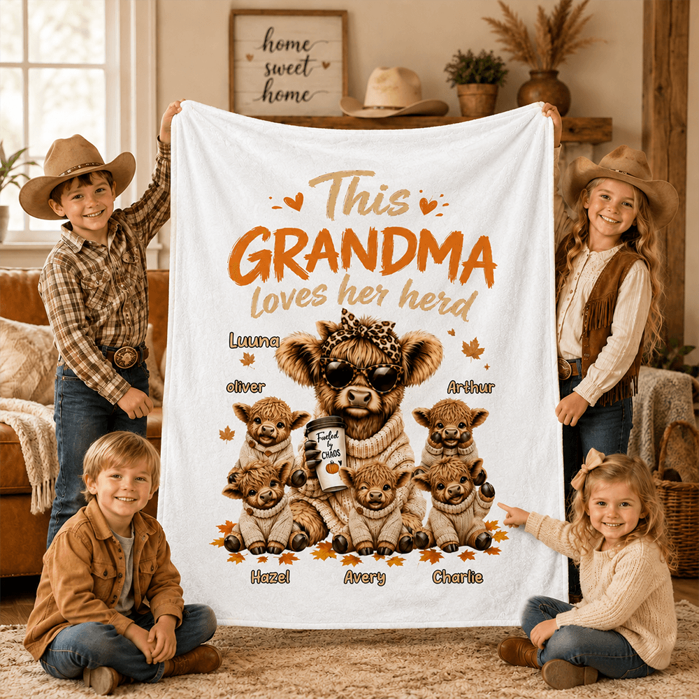 This Grandma Loves Her Herd Personalized Fleece Blanket, Heartwarming Creative Gift for Grandma