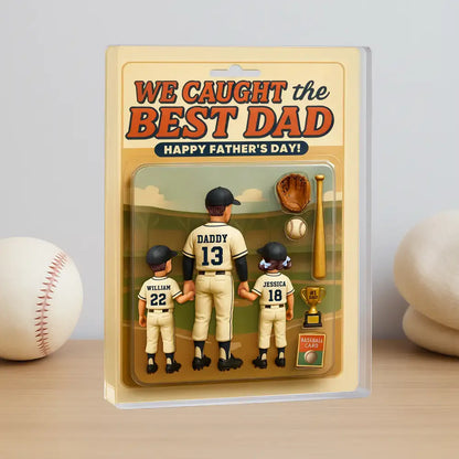 Custom Baseball Action-Figure Style Acrylic Block Plaque – “I Caught the Best Dad” Baseball Father’s Day Gift