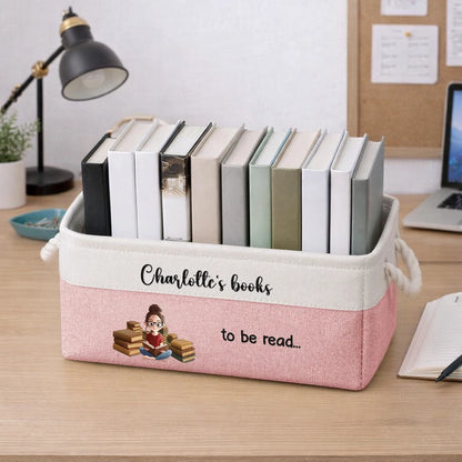 Personalized Cotton Linen Rope Basket with To Be Read Design, Creative Gift for Kids Reading Nook