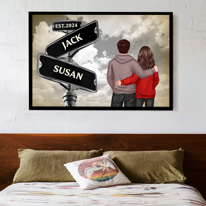 Back View Couple Street Sign Poster – Personalized Gift for Him or Her